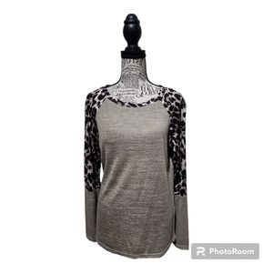 Women Long Sleeves Raglan Shirts Leopard Rib Knit Tops Crew Neck Soft Fitted Tee